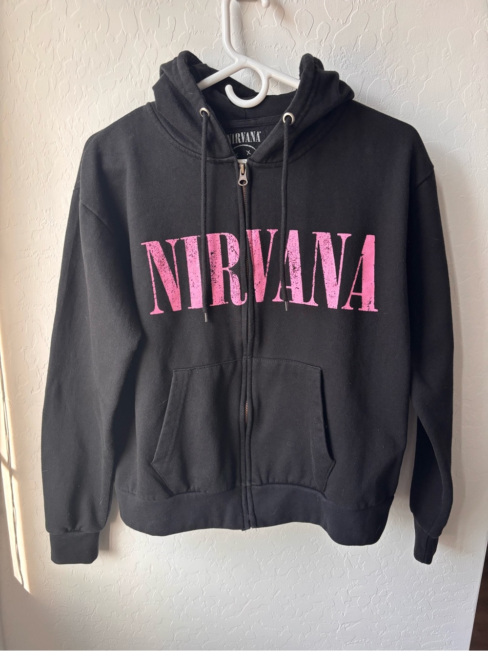 NIRVANA Black Zip-Up Hoodie with Pink Logo